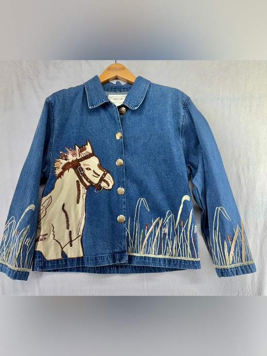 Tantrums Jackets & Blazers - Womens Cowgirl Horse Equestrian Western Denim Beaded Sequin Jacket Medium